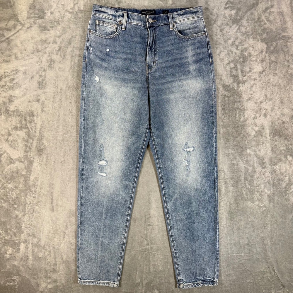 Lucky Brand Drew High Rise Mom Jeans Womens 12/31 Light Wash Blue Distressed